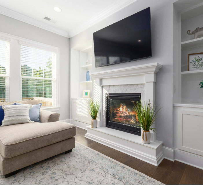 gas fireplace in a modern design living room