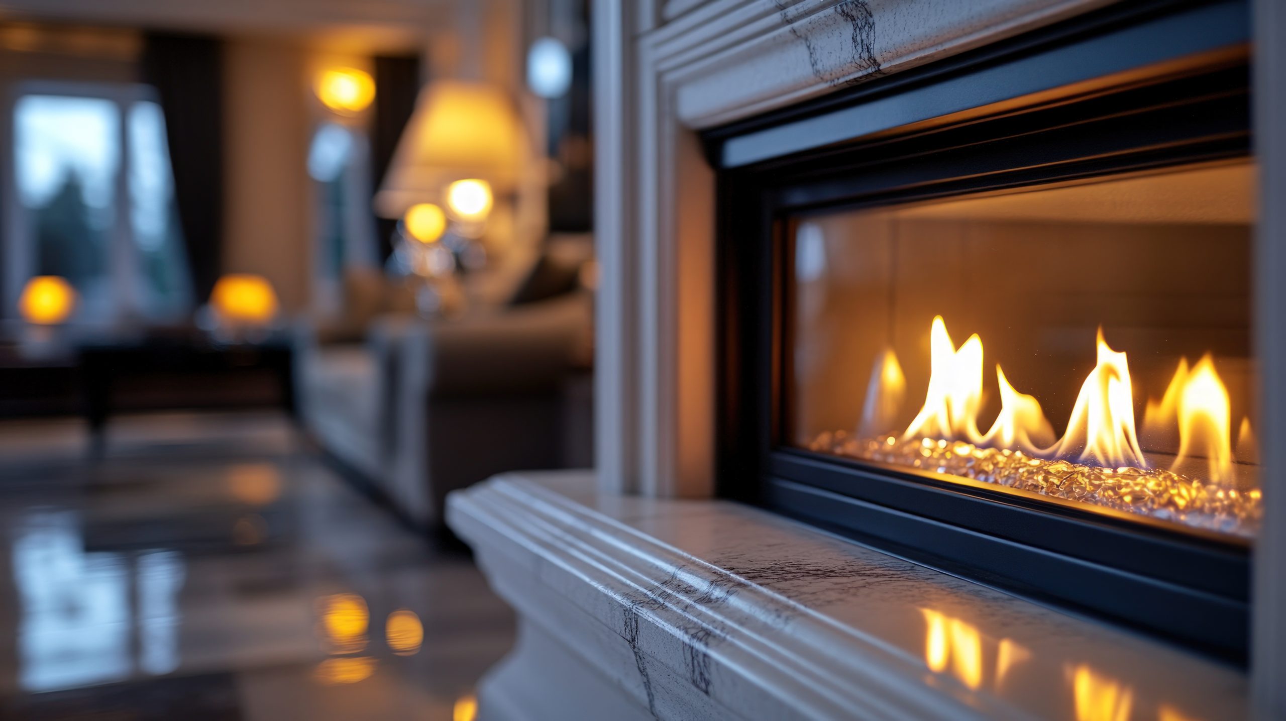 cozy fireplace in a modern living room free photo